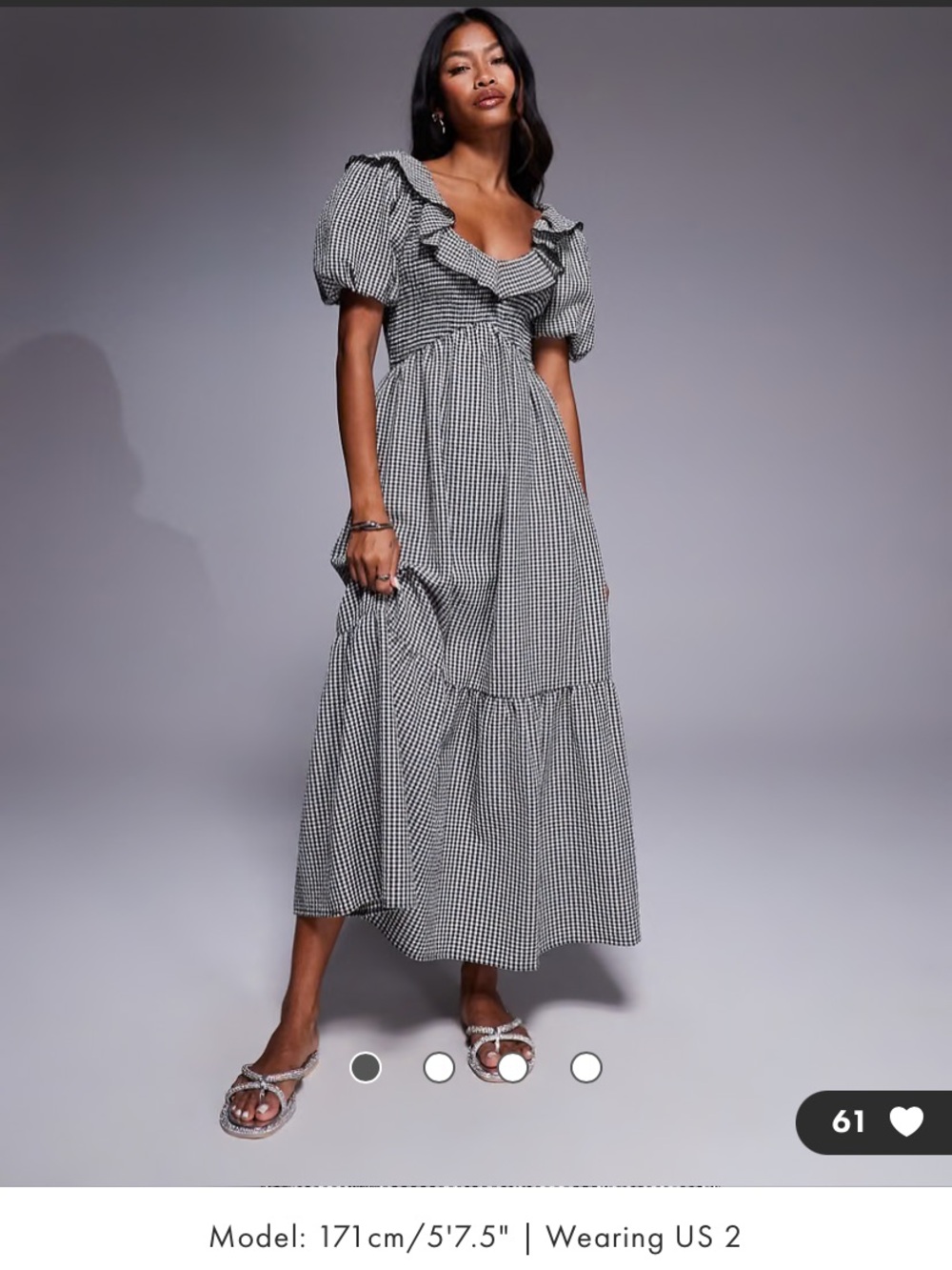 River Island Black and White Gingham Maxi Dress with Puff Sleeves